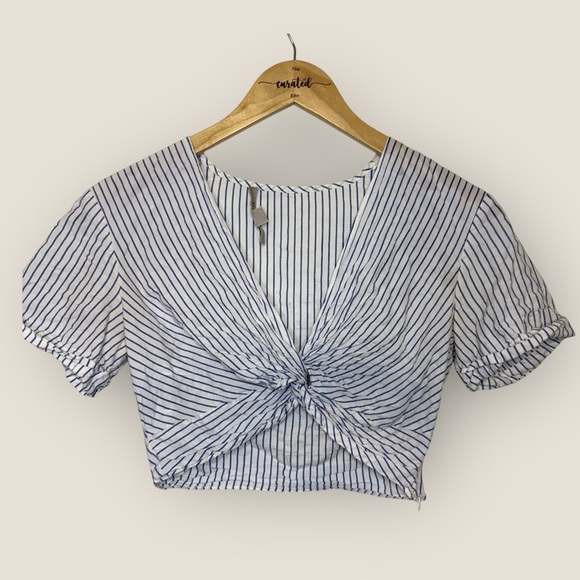 All Saints | Alana Striped Twisted Crop | Size 4 | White/Blue - Picture 3 of 12